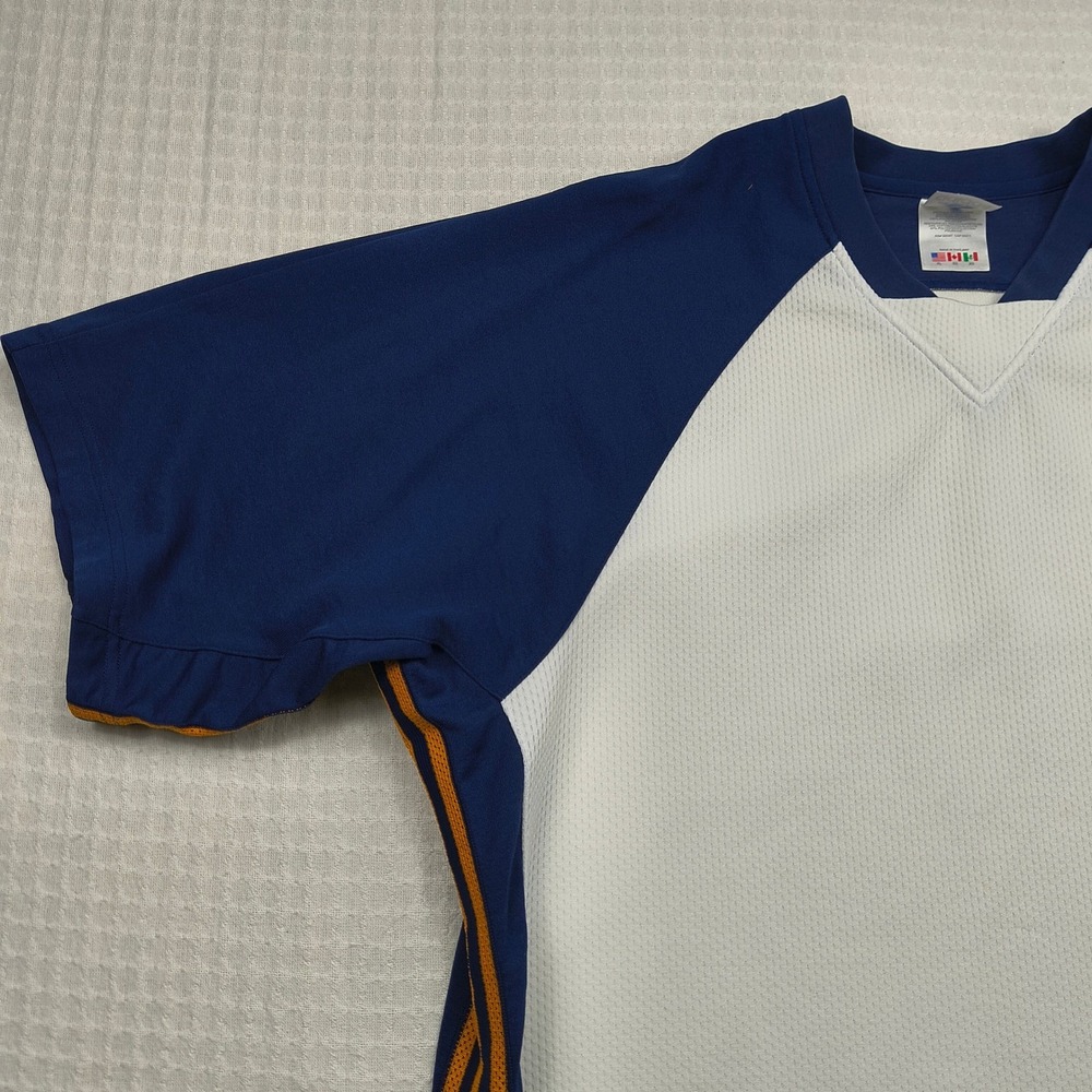 Adidas Mens XL Mesh Athletic Jersey Shirt White Navy Blue Orange 3-Stripes VTG - Picture 10 of 15